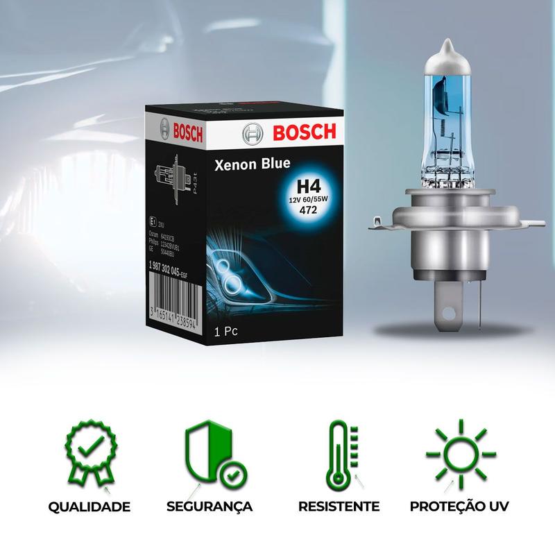Lâmpada Bosch H4 12V 60/55W Halógena Xenon Blue Super Branca para